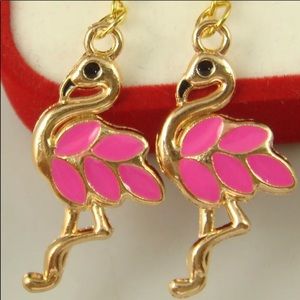 Flamingo Simple Drop Earrings - Pink & Gold